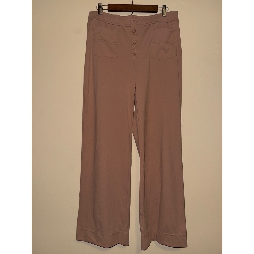 Halara XL Tan Wide Leg High Rise Button Detail pull on Stretch Trousers Office